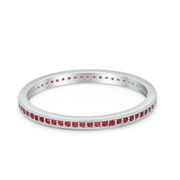 Full Eternity Stackable Band Rings Simulated Garnet CZ 925 Sterling Silver